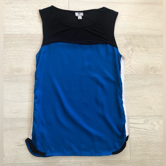 Worthington Color-block Mixed Media Blue/Black Tunic Tank Top Blouse - Picture 6 of 16